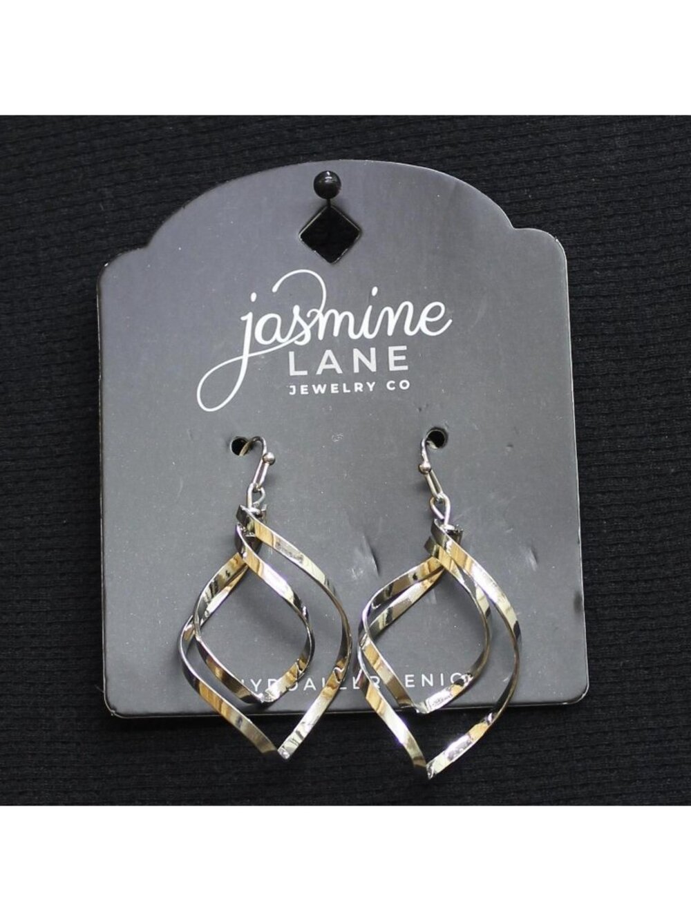 NWT Jasmine Lane Dangle Earrings, Hypoallergenic Hook Design Silver Gray 2"